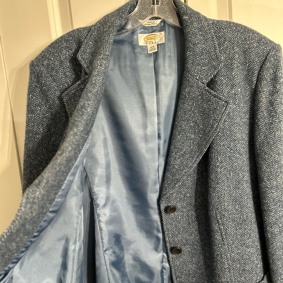 Vintage Talbots Women's Blue Herringbone Tweed Wool Blend Blazer Size 14W - Picture 8 of 13